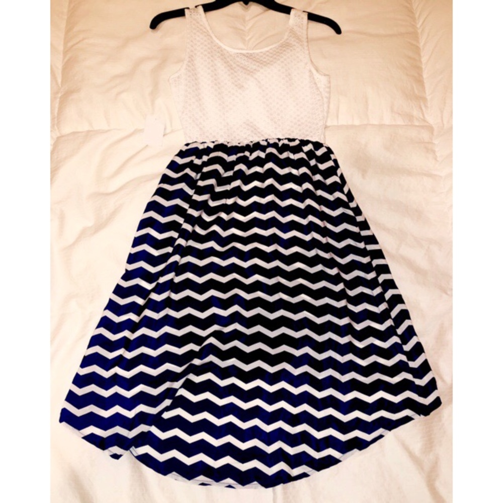 Navy Chevron High-Low Dress